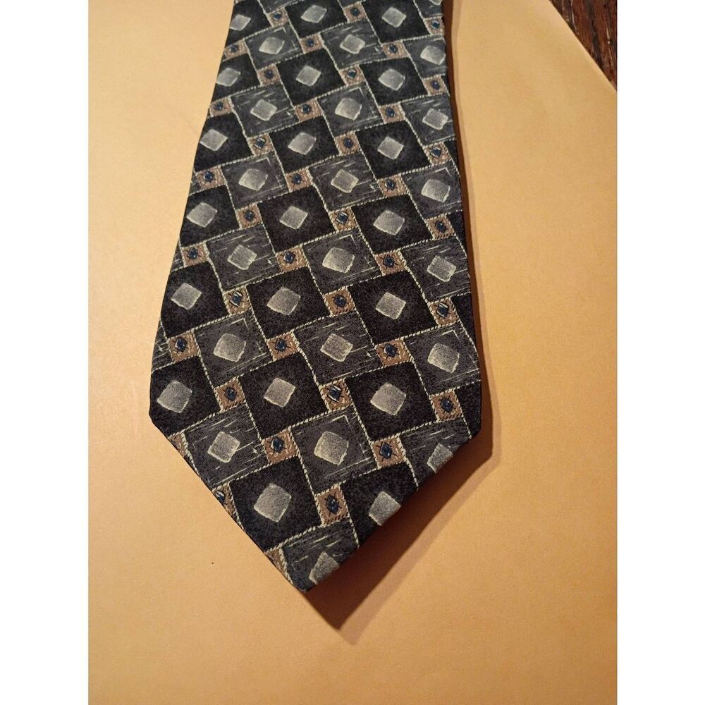 Vintage Henry Grethel Italian Silk Necktie Grey Brown White Tie Made in the USA
